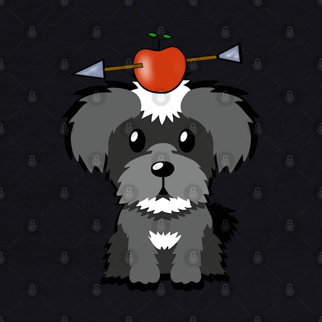 Funny Schnauzer is playing william tell with an apple and arrow by Pet Station